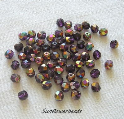 25 Stück - 6 mm Glasschliffperlen - dark amethyst vitex